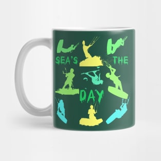 Kitesurfer Silhouette Pattern With Seas The Day Quote Mug